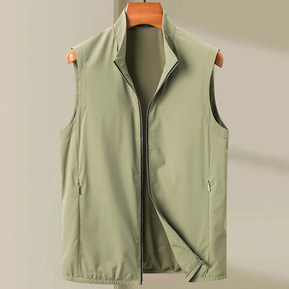 Buycenter Casual Men's Vest - Lightweight Stand Collar Waistcoat in Khaki & Blue - Buy Center US