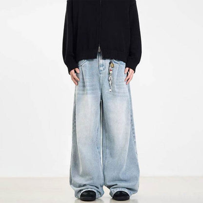 Retro Washed Blue Jeans for Men and Women - Mid Waist, Straight Fit - Buy Center US