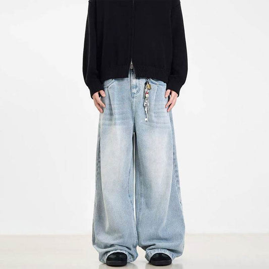 Retro Washed Blue Jeans for Men and Women - Mid Waist, Straight Fit - Buy Center US