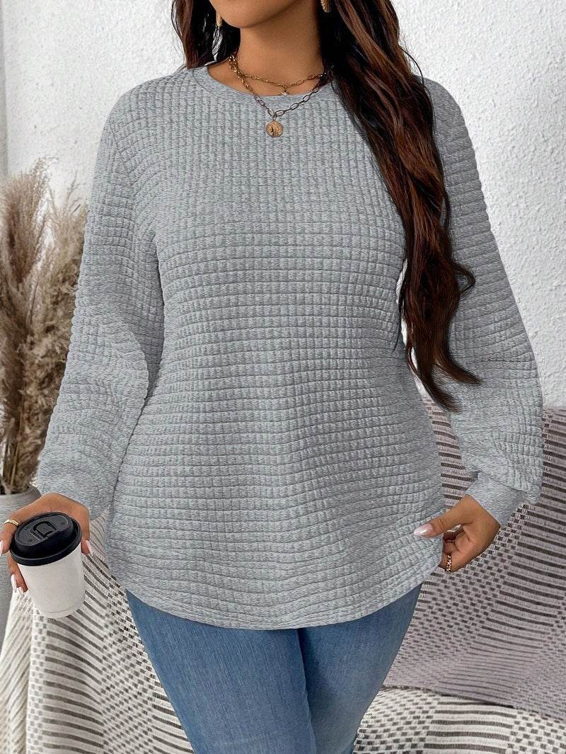Women's Casual Pullover Sweater - Solid Color Plaid Design, Loose Fit - Buy Center US