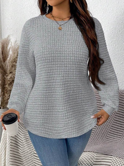 Women's Casual Pullover Sweater - Solid Color Plaid Design, Loose Fit - Buy Center US