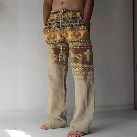 Men's Loose Casual Linen Pants - Printed, Comfortable, Available in Sizes S-6XL - Buy Center US