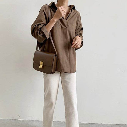 Loose Fit Autumn Button Shirt - Stylish Long Sleeve, Free Size Options - Buy Center US