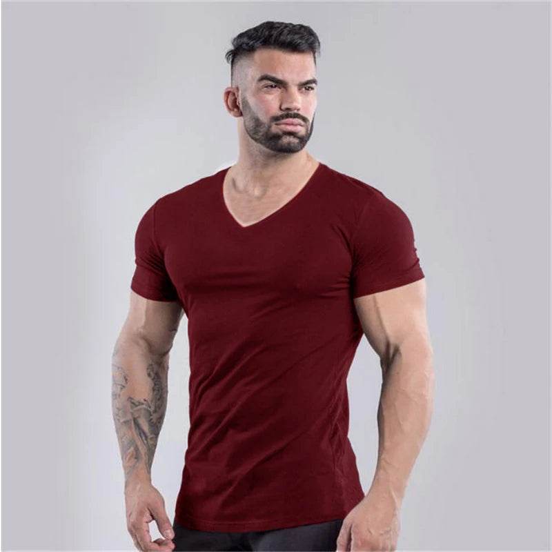 Muscleguys Men’s V-Neck Gym T-Shirt - Slim Fit, Breathable Cotton - Buy Center US