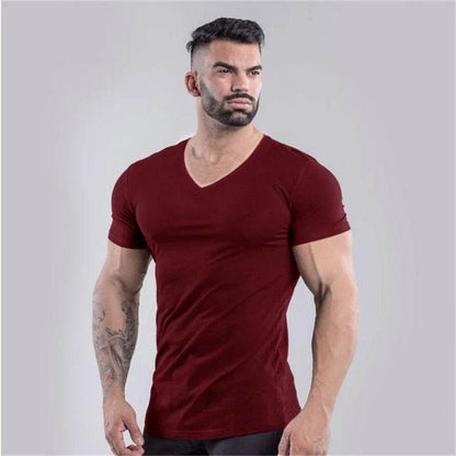 Muscleguys Men’s V-Neck Gym T-Shirt - Slim Fit, Breathable Cotton - Buy Center US