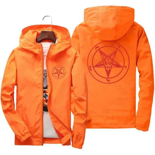 Men's Pentagram Hooded Windbreaker Jacket - Baphomet Design, Autumn Style - Buy Center US
