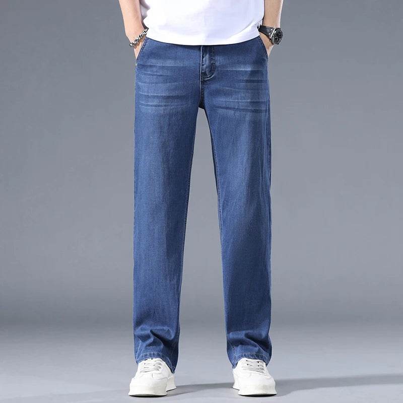 Men's Thin Straight Lyocell Jeans - Casual Comfortable Fashion Trousers - Buy Center US