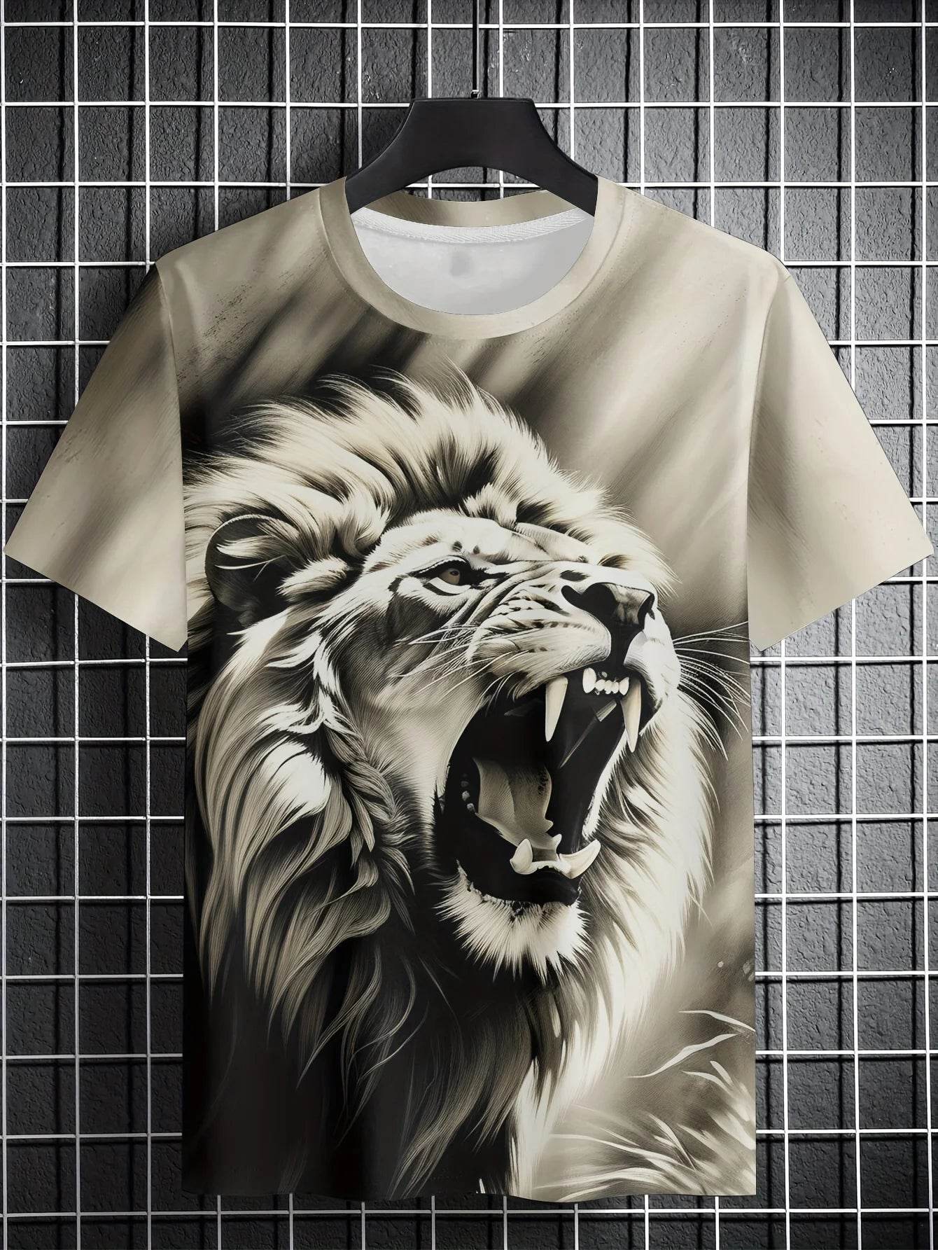 Men's Lion Print Crew Neck T-Shirt - Soft, Breathable Summer Casual Wear - Buy Center US