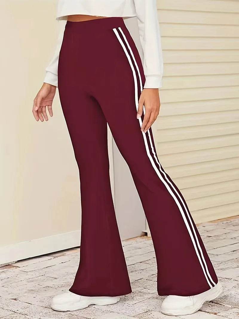 Black Red Striped Yoga Pants - Women's Flared Fitness Wear - Buy Center US