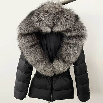 Women's Hooded White Duck Down Coat - Real Raccoon Fur Collar - Buy Center US