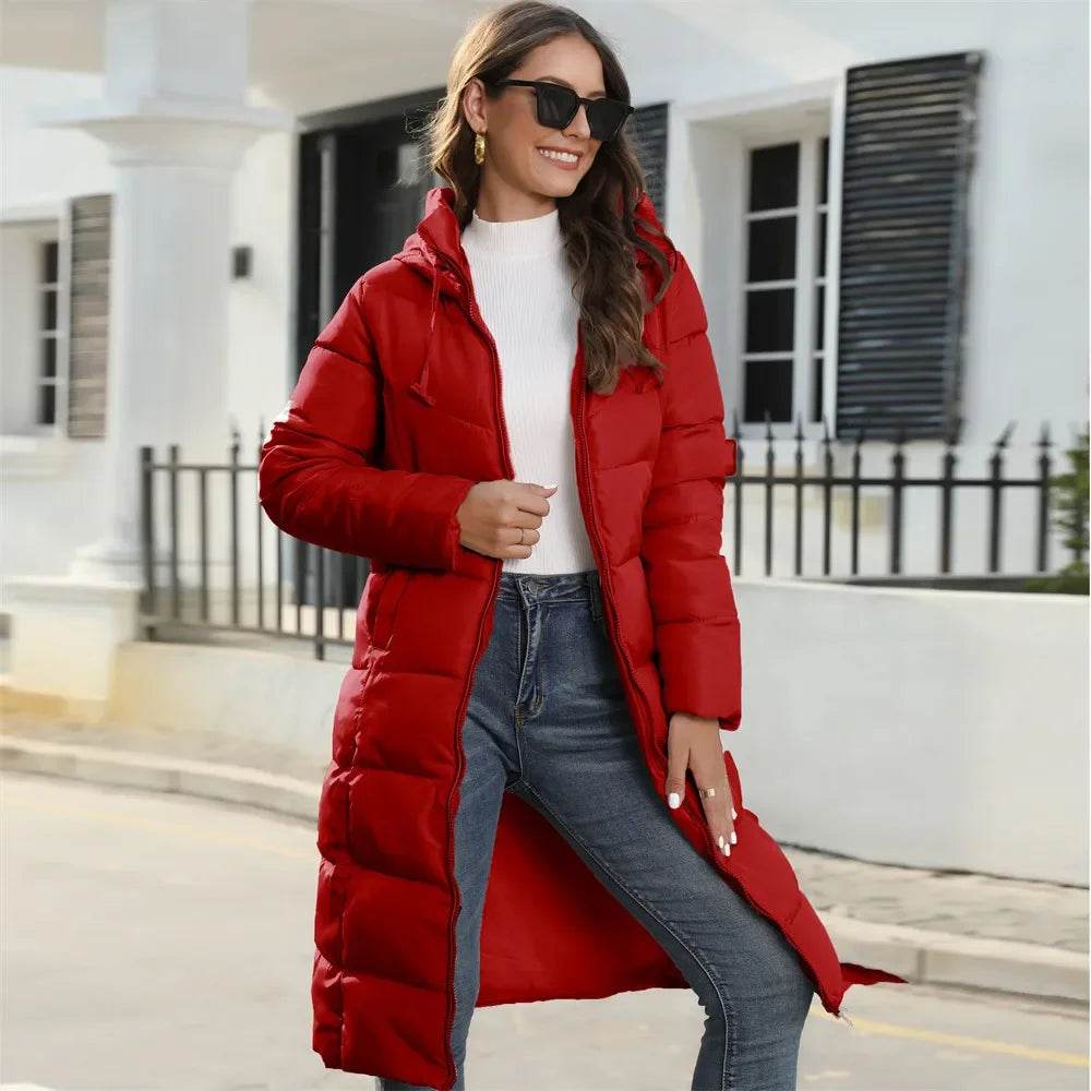 Women's Hooded Down Coat - Medium Long Slim Fit Stylish Parka - Buy Center US
