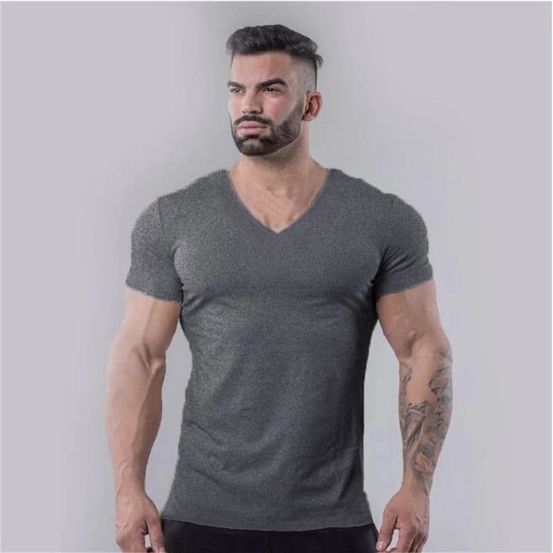 Muscleguys Men’s V-Neck Gym T-Shirt - Slim Fit, Breathable Cotton - Buy Center US