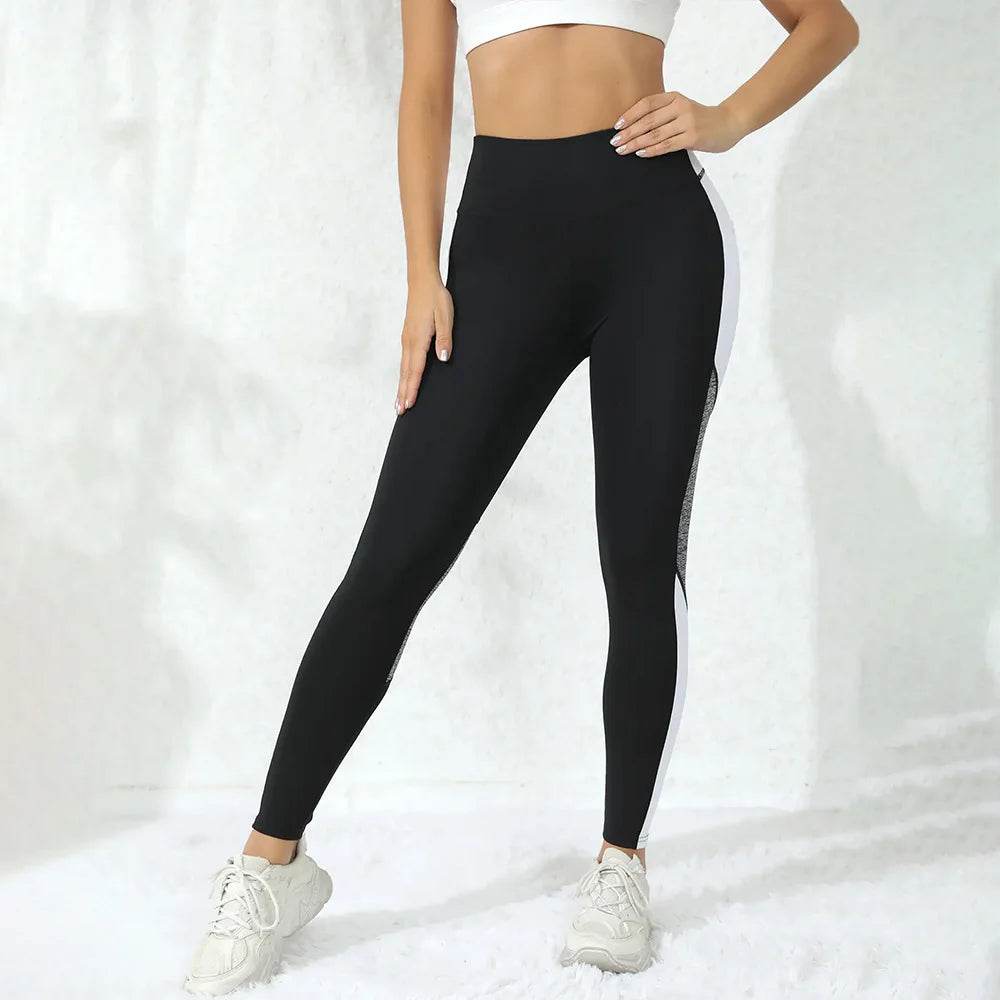 Colorblocked High Waist Yoga Pants - Tummy Control with Pockets - Buy Center US
