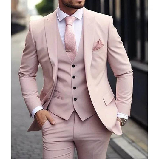 Luxury Pink Men’s Tuxedo Suit 3 Piece - Slim Fit Jacket, Pants & Vest - Buy Center US