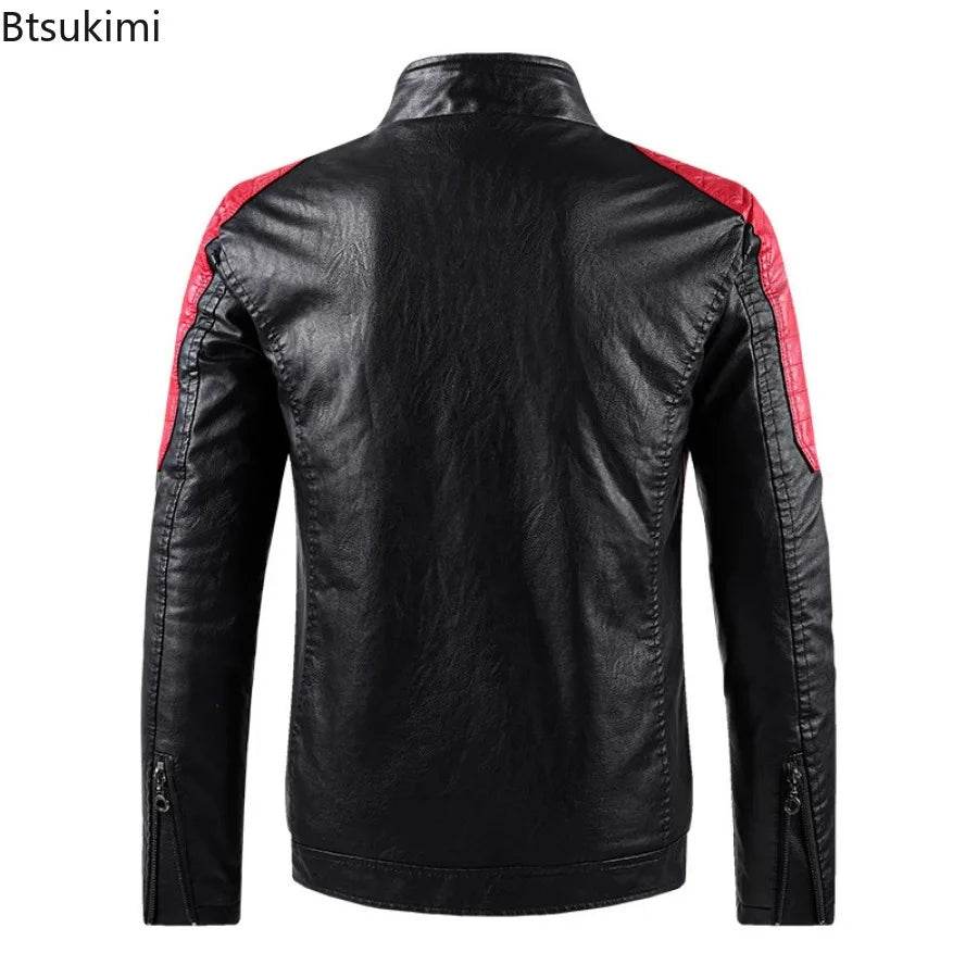 Btsukimi Men's Leather Motorcycle Jacket - Stylish Patchwork & Zipper Design - Buy Center US