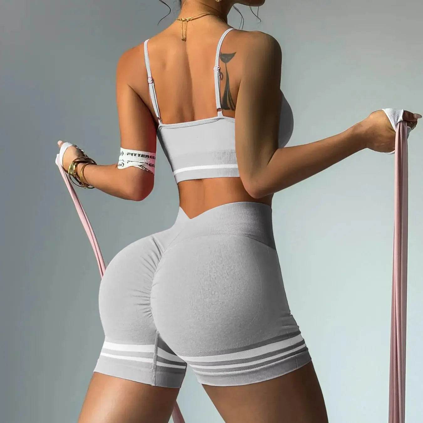 Women’s Outdoor Sports Set - V-Back Bra & Shorts for Gym Training - Buy Center US