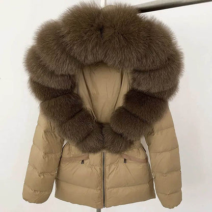 Elegant Large Real Fox Fur Coat - 90% Duck Down Puffer Jacket - Buy Center US