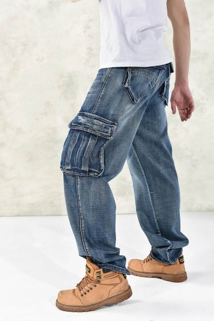 High Waist Baggy Streetwear Jeans for Men - Multi Pocket Denim Trousers - Buy Center US