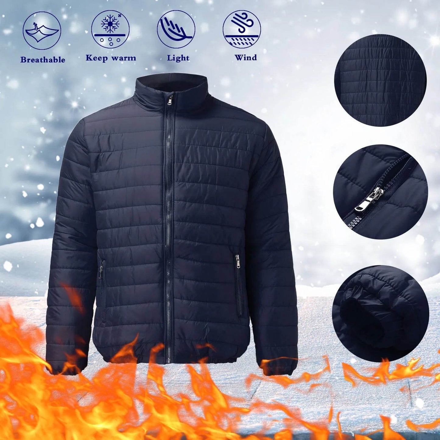 Plus Size Winter Jacket for Men - Casual Cotton Padded Warm Puffer Coat - Buy Center US
