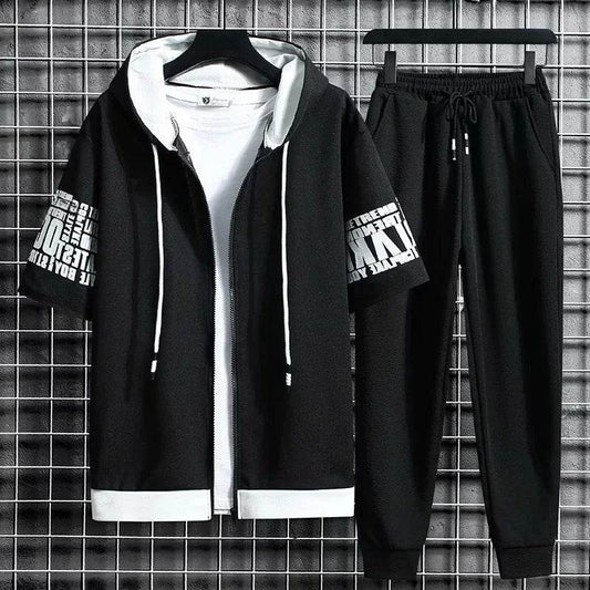 XMSFTD Men's Summer Sports Suit - Casual Hooded T-Shirt & Quick-Dry Pants - Buy Center US