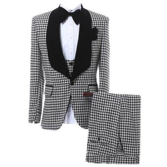 Yaflonjaa Men's Houndstooth Suit - One Button Shawl Lapel Jacket & Pants - Buy Center US