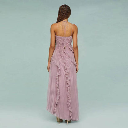 Women's Elegant Purple Halter Neck Maxi Dress - Summer Vacation Style - Buy Center US