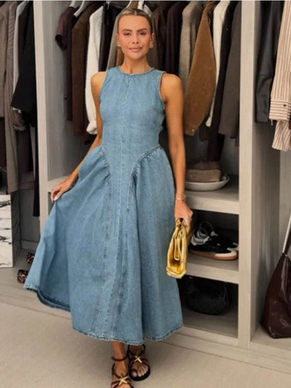 Beainmmry Elegant Denim Dress - Short Sleeve, Slim Fit for Women - Buy Center US