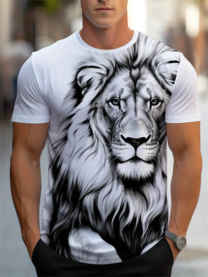 Men's Lion Print Crew Neck T-Shirt - Soft, Breathable Summer Casual Wear - Buy Center US