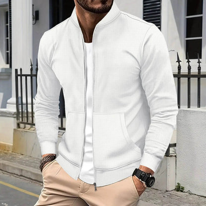 Boilen Heng Xin Men's Casual Waffle Jacket - Zippered Solid Color Coat - Buy Center US