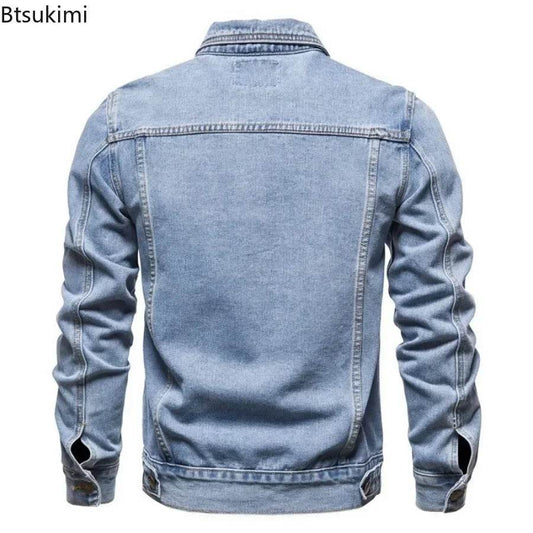Casual Men's Cotton Denim Jacket - Solid Color, Slim Fit Outerwear - Buy Center US