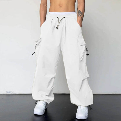 Men's Casual Mid Waist Cargo Pants - Solid Color with Woven Pockets - Buy Center US