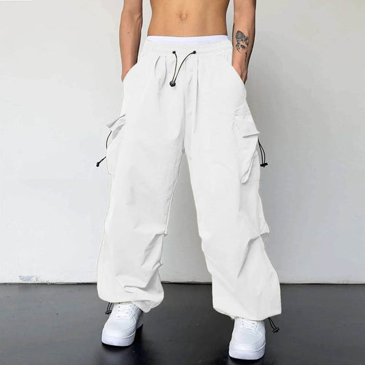 Men's Casual Mid Waist Cargo Pants - Solid Color with Woven Pockets - Buy Center US