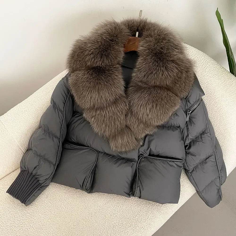 Women's Thick Warm Fox Fur Collar Coat - Casual Duck Down Jacket - Buy Center US
