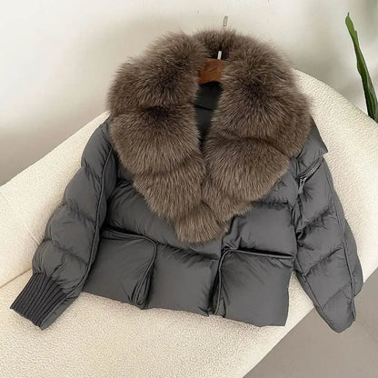 Women's Thick Warm Fox Fur Collar Coat - Casual Duck Down Jacket - Buy Center US