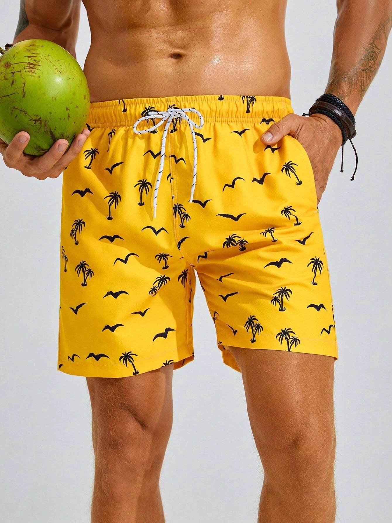 Men's Quick Dry Beach Shorts - Casual Hawaiian Print, Drawstring Style - Buy Center US