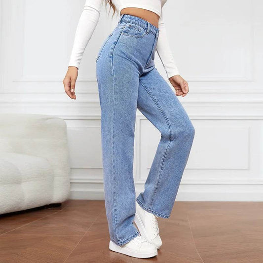 Naupang Women's High-Waisted Jeans - Casual Loose Fit, Straight Leg - Buy Center US