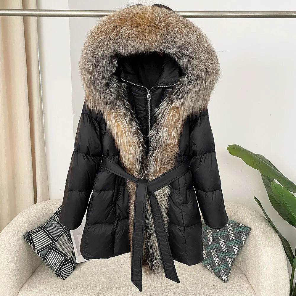 Women's Thick Warm Duck Down Coat - Hooded with Real Fox Fur - Buy Center US