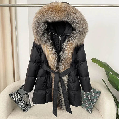 Women's Thick Warm Duck Down Coat - Hooded with Real Fox Fur - Buy Center US