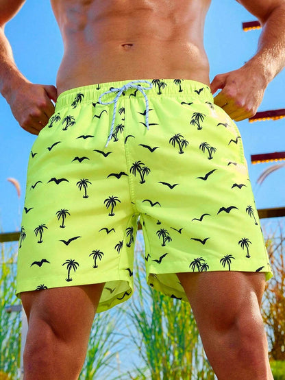Men's Quick Dry Beach Shorts - Casual Hawaiian Print, Drawstring Style - Buy Center US