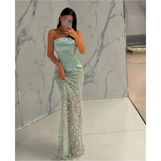 Women's Strapless Lace Evening Gown - Customized Retro Design - Buy Center US