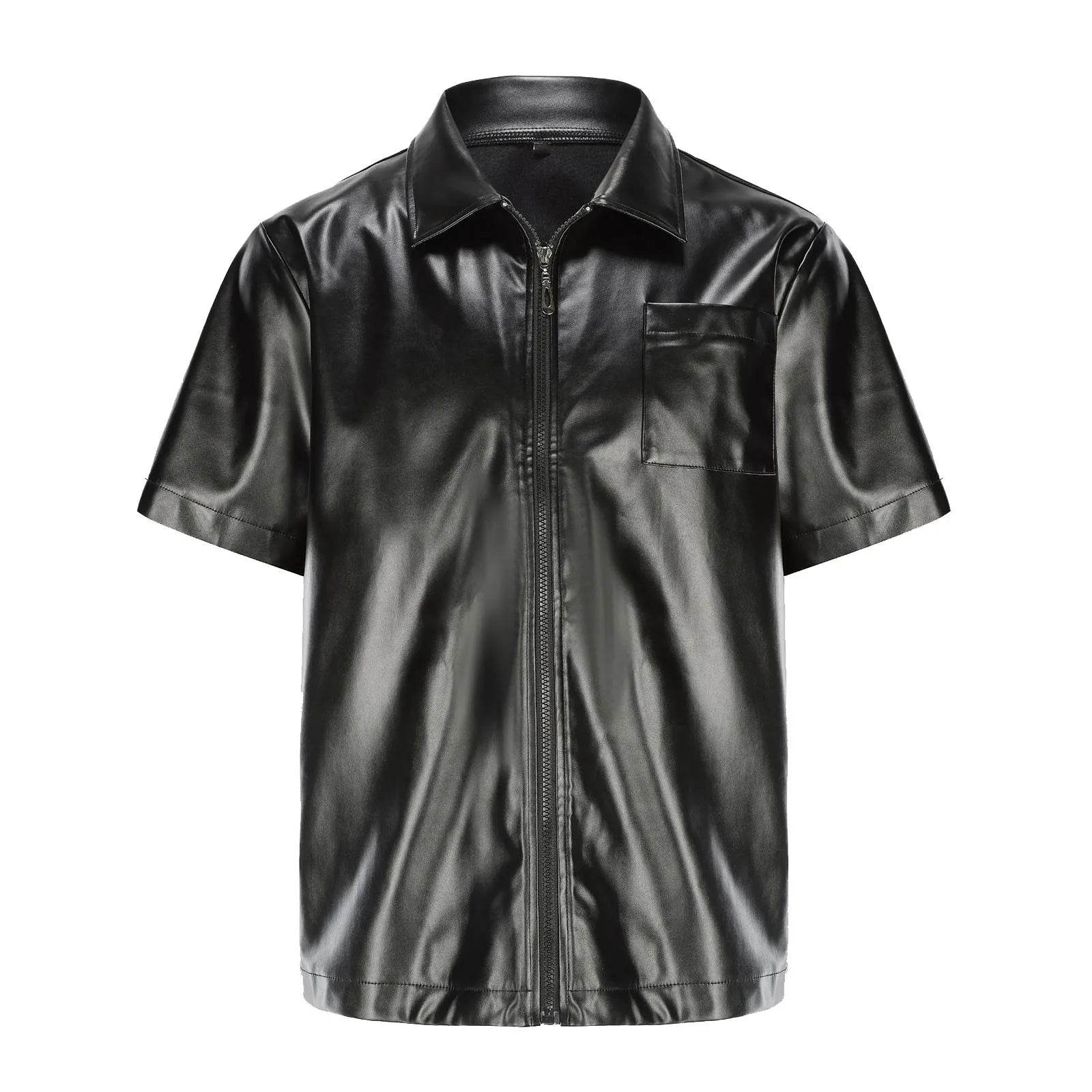 Men's Casual Oversized Leather Jacket - Short Sleeved Fashion Top - Buy Center US