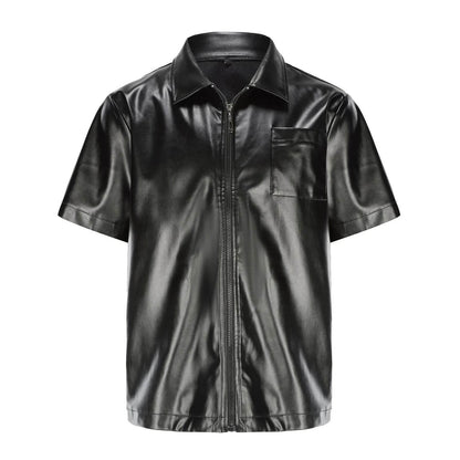 Men's Casual Oversized Leather Jacket - Short Sleeved Fashion Top - Buy Center US