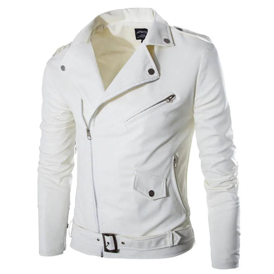 ZOMAXIUJEE Men's Buckle Zip Leather Jacket - Black & White Punk Rock Style - Buy Center US
