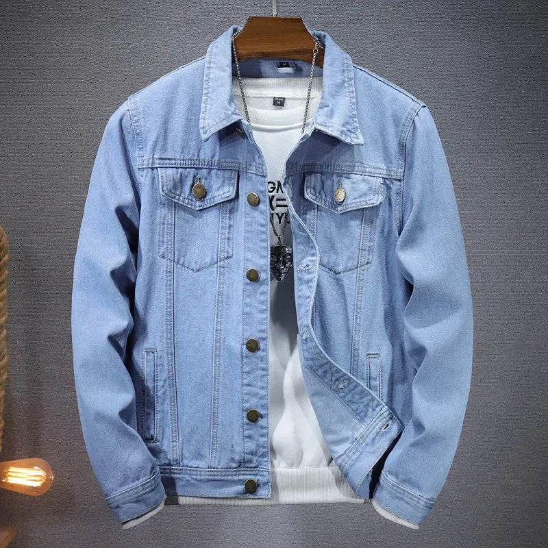 Qj Cinga Men's Casual Denim Jacket - Single-Breasted, Pure Color Style - Buy Center US