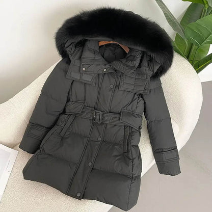 Stylish Hooded Real Fur Coat - Thick Winter Puffer Jacket for Women - Buy Center US