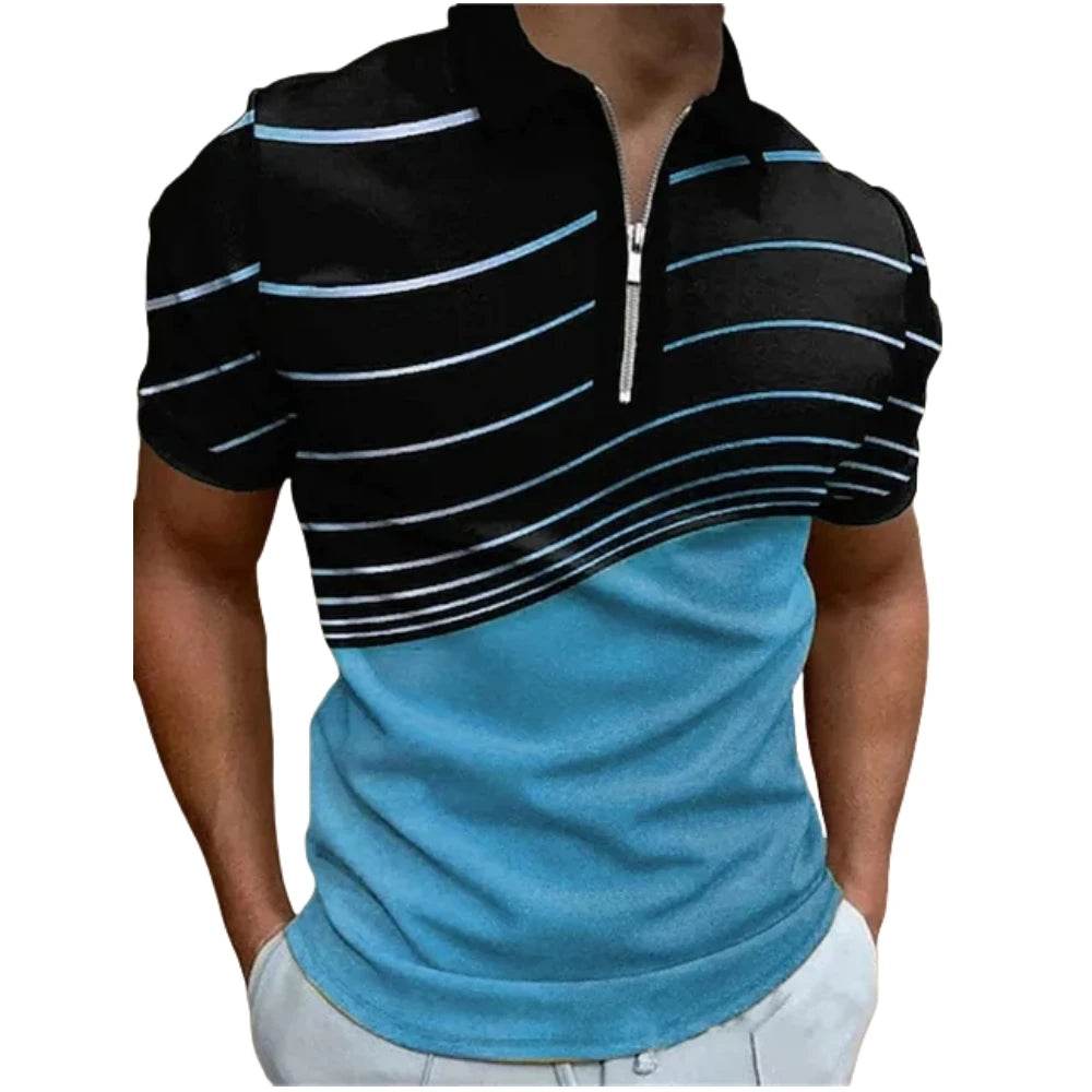 Men's Summer Zip Polo Shirt - Casual Short Sleeve Graphic T-Shirt - Buy Center US