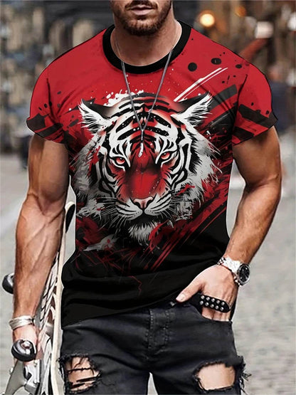 Men's Lion Print Crew Neck T-Shirt - Soft, Breathable Summer Casual Wear - Buy Center US
