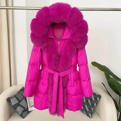 Women's Thick Warm Duck Down Coat - Hooded with Real Fox Fur - Buy Center US