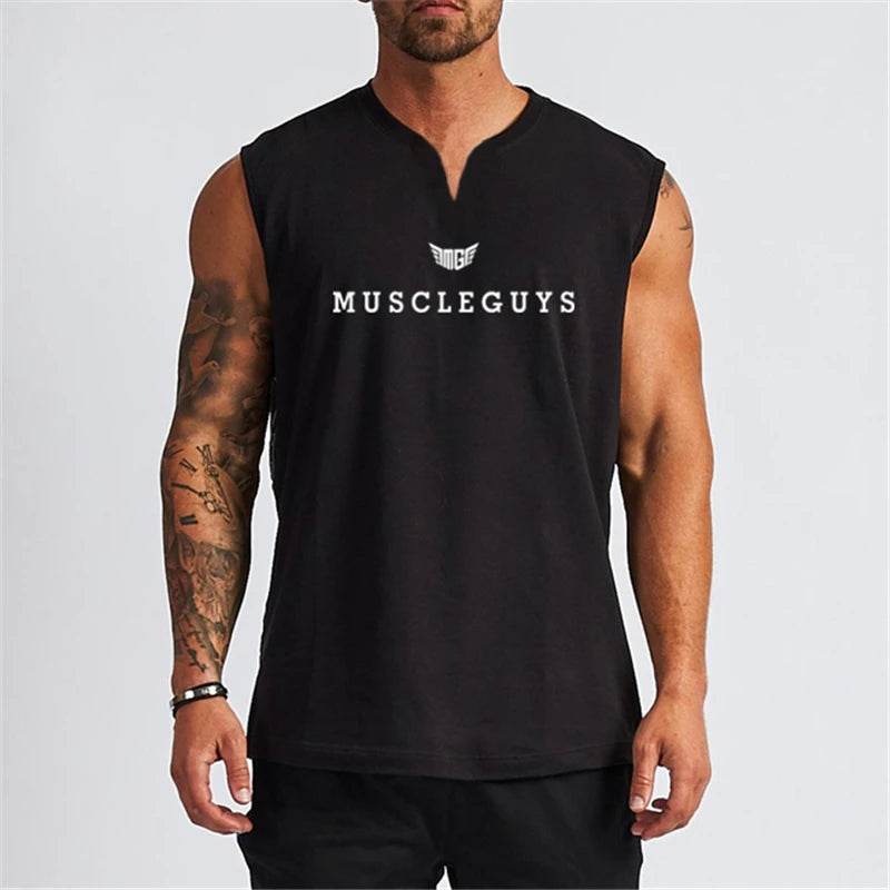Muscleguys Men's V Neck Compression Tank Top - Cotton Fitness Shirt - Buy Center US