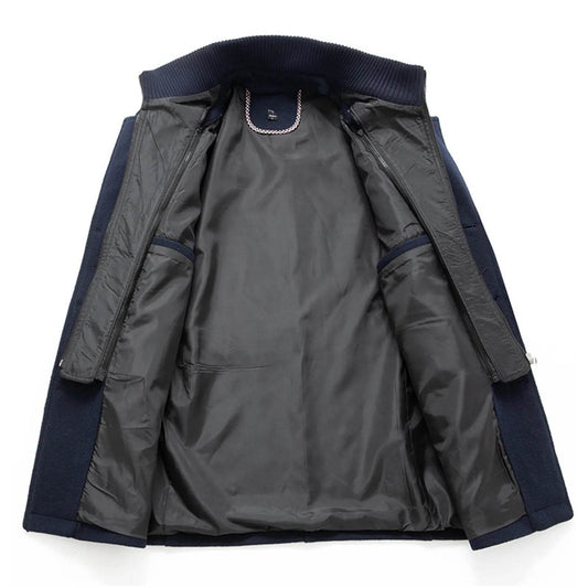 Men's Black Woolen Trench Coat - Casual High Collar Zipper Jacket - Buy Center US